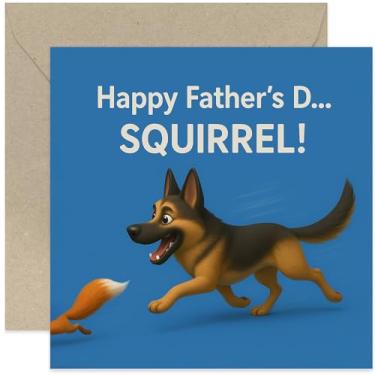 Imagem de Cartão engraçado do dia dos pais para o pai, piada de cachorro perseguindo esquilo - quadrado, em branco por dentro com envelope premium
