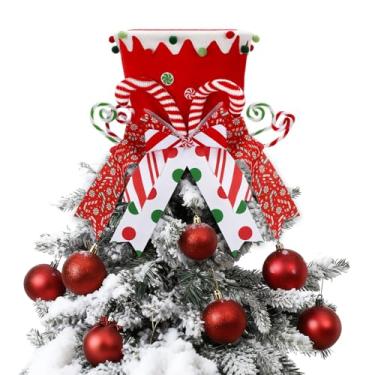 Imagem de Jenaai Chapéu de árvore de Natal, bengalas de doces, enfeite de árvore com laço listrado e pirulito, decorações de Natal, enfeites de mesa, presente festivo para casa, Natal, férias, inverno