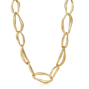 Imagem de PHNIBIRD Colar grosso de ouro 18 k, banhado a ouro real, corrente grossa, colares longos para mulheres, comprimento ajustável, 19.68inch with 3.93inch extender, Metal, Sem pedra preciosa