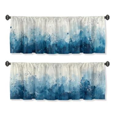 Imagem de Saia de cortina azul marinho para janelas, pacote com 2, arte abstrata, bolso de haste, estampada, cortinas de camada curta para cozinha, sala de estar, banheiro, quarto, 137 x 45 cm