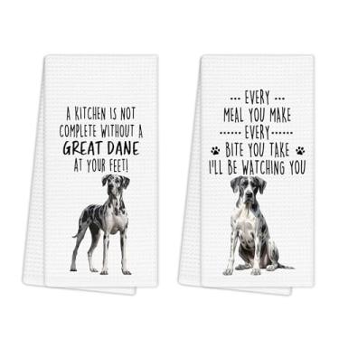 Imagem de EGBTL Great Dane Conjunto de 2 toalhas de cozinha engraçadas, presentes de dogue alemão, toalhas de mão de cachorro para decoração de cozinha, presentes de cachorro para amantes de cachorros, donos