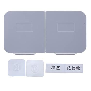 Imagem de Caixa de maquiagem montada na parede, organizador de maquiagem transparente, capa removível, lavável, suporte de almofada de algodão para bancada de banheiro, material abs (Branco Cinza)