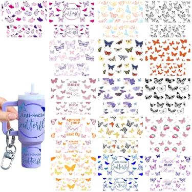 Imagem de Chaveiro UV DTF Wraps - 16 peças engraçado animal motel chaveiro uvdtf envoltório decalques, girassol menina chaveiro em branco UV DTF transferência artesanato decoração linda borboleta presentes