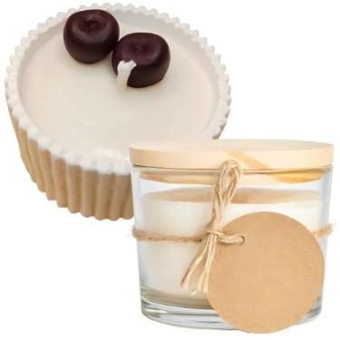 Imagem de Vela Aromática Lavanda Perfumada Artesanal Vegetal Vaso de Gesso Vasinho(1 Lavanda + 1 Cereja&A. (100g))