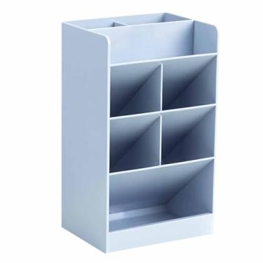 Imagem de Porta-canetas Porta-lápis Grande capacidade Moderno Simples Design inclinado Organizador de 5 compartimentos para escritório em casa Mesa escolar Plástico premium Armazenamento (Azul)