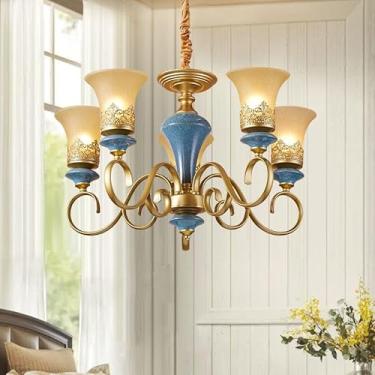 Imagem de Lustre de luxo europeu para sala de estar, estilo retrô americano, em cerâmica, para restaurante, quarto, escritório, hotel, casa de campo ou café, com 5 lâmpadas LED.