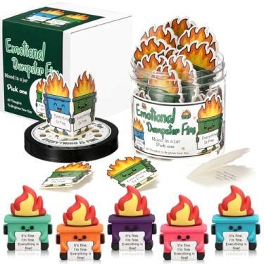 Imagem de Gejoy 60 peças de pote de cartão de lixo de conforto emocional com 5 mini brinquedos de lixo de borracha, presentes positivos, mulheres, homens, afirmação, aniversário, Natal, presente motivacional