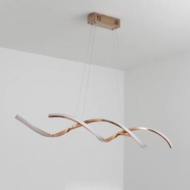 Imagem de Luminária pendente espiral de LED para cozinha, modelo linear, com 100 cm de comprimento, altura ajustável, temperatura de cor de 3000 a 6500K, controle remoto e design de lustre para sala d