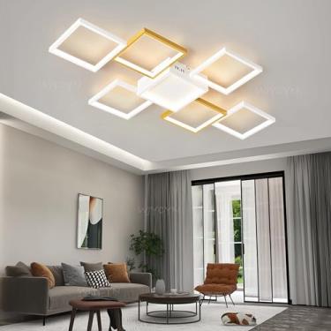 Imagem de Luminária de teto LED moderna de 75W para sala de estar, com design dimerizável, 100 cm de comprimento x 40 cm de largura, para cozinha, quarto ou sala de jantar, com controle remoto, em met