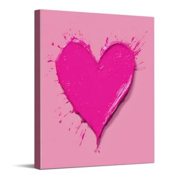 Imagem de CYFDYVT Impressão de arte de parede de coração rosa ousada para o dia dos namorados com textura arrojada de respingo para decoração de casa romântica, arte em tela para quarto, sala de estar, 20 x 25