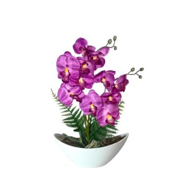 Imagem de Arranjo de Orquídea Artificial Luxuoso com Vaso Barca em Melamina - Decoração Sofisticada para Ambientes Internos e Externos(Violeta)