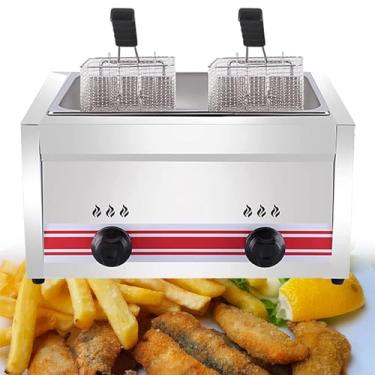 Imagem de HYUIO Fritadeira a gás Fritadeira comercial Fritadeiras de aço inoxidável com cestas e tampas de fritadeira Fritadeira de mesa para uso em restaurante e casa (cor: 20L)