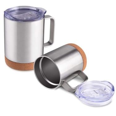 Imagem de Caneca Térmica Aço Inox 350ml com Tampa e Vedação – Parede Dupla Isolada a Vácuo – Base em Cortiça Antiderrapante