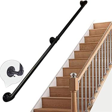 Imagem de Corrimão Escadas de corrimão para ambientes internos e externos - Corrimão de escada corrimão para crianças idosas com deficiência preto metal forjado ferro forjado externo suporte de parede (1,2 m