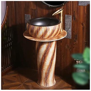 Imagem de Pia de banheiro de cerâmica tradicional com pedestal completo e um orifício de torneira bacia luxuosa fácil de limpar unidade de lavatório montada no chão E sem espelho (Q com espelho) (K com espelho)