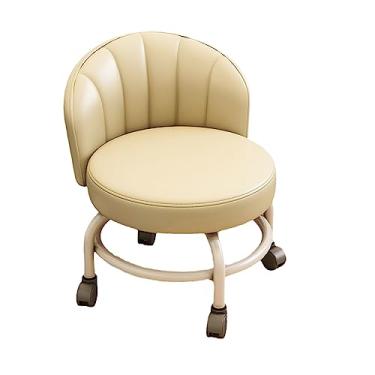 Imagem de BSNANCA Banqueta curta com encosto e couro PU impermeável para garagem, loja, escritório, cadeira pequena com rodas com banqueta de pé (camelo)