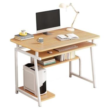 Imagem de ZDJZMGZ Mesa de computador, mesa de escritório em casa, multifuncional, mesa de computador com rack de armazenamento e suporte de CPU, mesa de escritório em casa, mesa de estudo, estação de trabalho