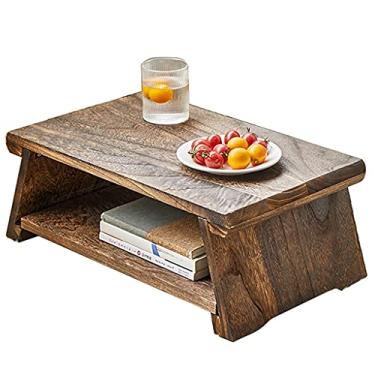 Imagem de Mesas de centro mesa de janela mesa de varanda mini mesa de café de chá café da manhã servindo cama dobrável bandeja para laptop mesa mesa de cama bandeja dobrável (cor: marrom, tamanho: 60 × 30 cm