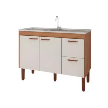 Imagem de Gabinete de Cozinha 114cm Armário 100% Mdf 2 Porta 2 Gavetas (Freijo/Off White)