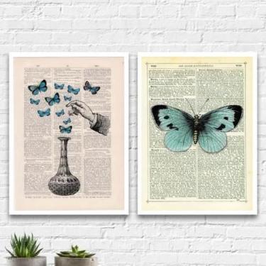 Imagem de Kit 2 Quadros Poção De Borboletas 33X24Cm Com Vidro - Branca - Quadros