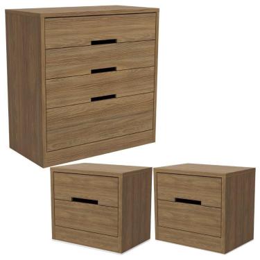 Imagem de Comoda 4 Gavetas 02 Mesas De Cabeceira 2 Gavetas S82224 Kappesberg Nogueira