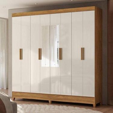 Imagem de Guarda Roupa Casal Ambiente Marajó 8 Portas Freijó Off White Com Espel