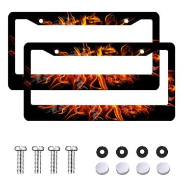 Imagem de 2 peças de moldura de placa de licença preta fogo de beisebol à prova de ferrugem capa de placa de carro frontal traseira suporte de etiqueta de carro para mulheres homens acessórios de decoração