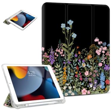 Imagem de Lalumix Capa para iPad Air 2/1, para iPad 5ª/6ª geração 2017/2018, capa fina para iPad 5ª/6ª geração 9,7 polegadas, suporte para lápis, 2 ângulos de visualização, suporte de digitação, arte de flor