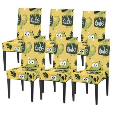 Imagem de hongjinglin Conjunto de 6 capas elásticas para cadeira de sala de jantar, capa protetora de assento de dinossauro, fofo, removível, lavável, para cozinha, casa, hotel, banquete, festa de casamento