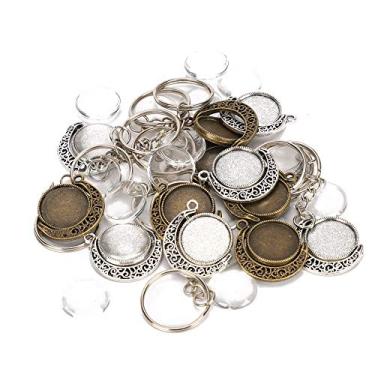 Imagem de 48 PCS ROTAÇÃO PINGENTE BASE BANDEJA CÚPULAS DE VIDRO REDONDAS CHAVEIROS JÓIAS FERRAMENTA DIY ACESSÓRIO BANDEJA ROTATIVA DUPLA FACE PARA RESINA PINGENTES EM RELEVO ARTESANATO FOTO