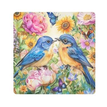 Imagem de SEHANY Saco de maquiagem de pano autoadesivo colorido flores primavera pássaro mágico protetor portátil para lente de câmera envoltório cosmético, bolsa de maquiagem aberta para mulheres, itens