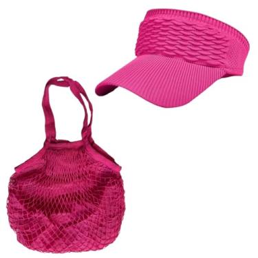 Imagem de Bolsa de praia feminina sacola grande e viseira piscina verão passeios (Rosa pink)