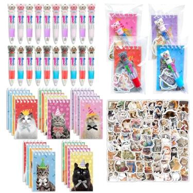 Imagem de TOBUCHUURY 160 peças de lembrancinhas de festa de gato, presentes de devolução em massa, mini cadernos, canetas divertidas, conjunto de adesivos para festas de aniversário com tema de gato, material