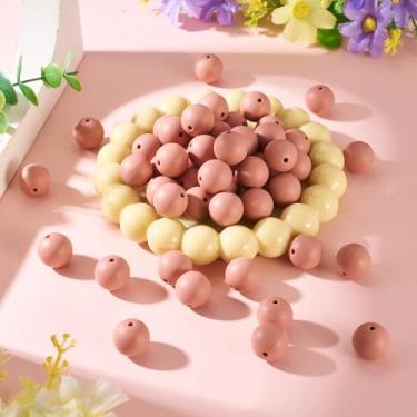 Imagem de 50 contas focais de silicone para caneta, pulseira, cordão de 15 mm, contas redondas de silicone, contas espaçadoras soltas de borracha para chaveiro, colar, joias, artesanato, artesanato