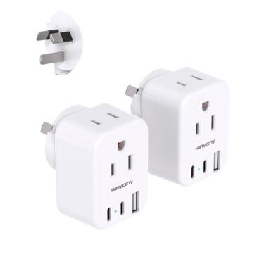 Imagem de HANYCONY Adaptador de viagem de 2 saídas da Austrália, 3 portas USB (2 USB-C), adaptador macho tipo I para UA australiana, China, Argentina, Fiji, 2 unidades