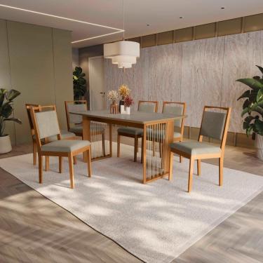 Imagem de Conjunto Sala De Jantar Lina Em Madeira Maciça 6 Cadeiras Linho Fendi