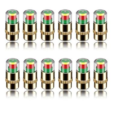 Imagem de KAKUPPA 12 peças de tampas de monitor de pressão de pneu, tampas de haste de válvula de 2,4 bar 36PSI com alerta de 3 cores, indicador universal do sensor de pressão do pneu para carros, SUVs