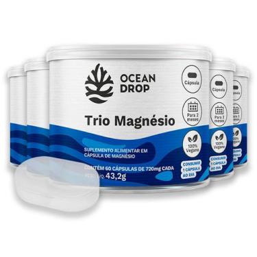 Imagem de Kit 5 Trio Magnésio Ocean Drop Vegano 60 Cápsulas + Porta Cápsulas