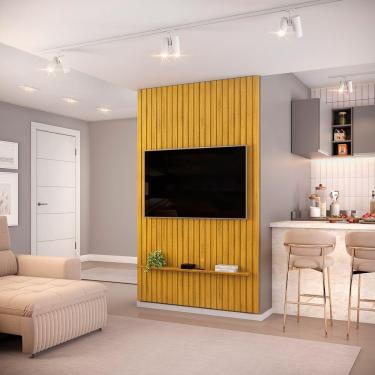 Imagem de Painel Ripado Para Tv Até 60 Polegadas Com Prateleira Trento 143 Cedro - Dj Móveis