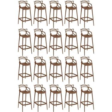 Imagem de Kit 20 Banquetas Allegra Com Encosto Design Cozinha/bancada - Marrom