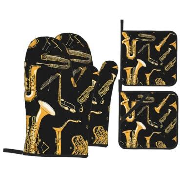 Imagem de Conjunto de luvas de cozinha com suporte de tampa, luvas de forno resistentes ao calor para lidar com panelas quentes, grelhar, churrascos, kit de 4 peças.