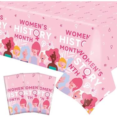 Imagem de kaixiaoru 3 peças Toalha de mesa feminina de aniversário, mês da história, 130 x 220 cm, toalha de mesa de plástico para decoração de festa de aniversário