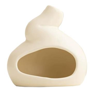 Imagem de Zmmyr Queimador de incenso de cerâmica feito à mão em bastão de madeira, cones de incenso, suporte de sálvia, tigela de incenso para decoração de casa (bege)