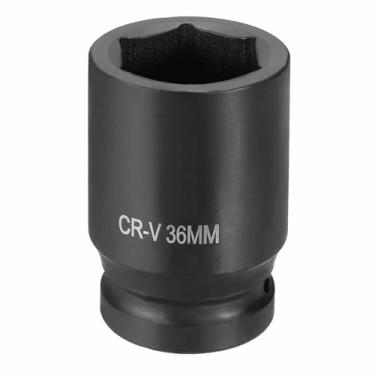 Imagem de HARFINGTON Soquete de impacto de 6 pontos 2,5 cm soquete métrico de 36 mm CR-V soquete sextavado de eixo de aço para reparo de porcas de eixo de máquina, preto