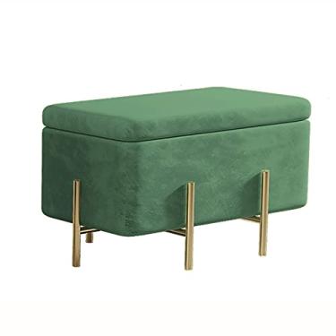 Imagem de FAMEOYA Luxuoso banco otomano de armazenamento de veludo com pés de metal, apoio para os pés otomano estofado contemporâneo, banco de armazenamento macio na extremidade da cama para quarto - verde