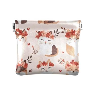 Imagem de Burbuja Valentine Cats — Bolsa feminina de couro portátil, porta-moedas, batom, organizador de cosméticos