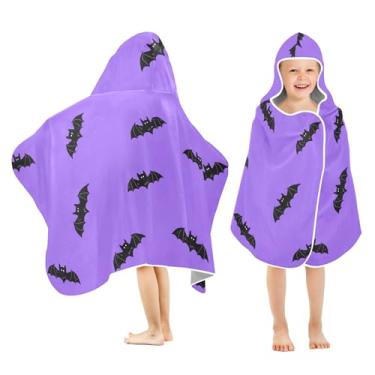 Imagem de Burbuja Bats on Purple Toalha de banho com capuz para crianças, toalha de praia de pelúcia macia absorvente para meninas e meninos 3-10 anos, 61 x 127 cm