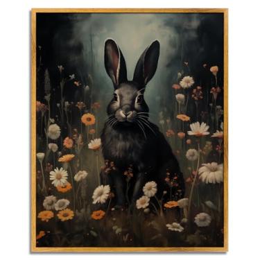 Imagem de Dark Academia Prints Imagens de coelho gótico pôsteres de animais mal-humorados impressões de coelho vitoriano tela de coelho vintage arte animal escuro coelho preto e pôster de flores silvestres