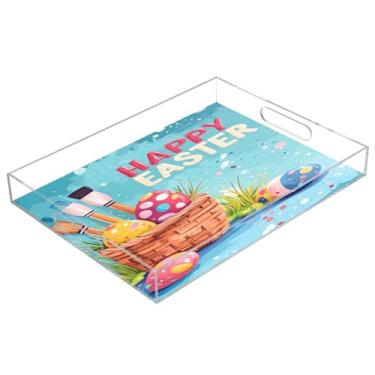 Imagem de STAYTOP Bandeja de acrílico para servir ovos de páscoa, 15,7 x 11,20 cm, bandejas decorativas à prova de derramamento, organizador de bancada para café da manhã, chá, comida, maquiagem
