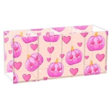 Imagem de Burbuja Porta-canetas de acrílico Pink Pumpkins, 4 compartimentos, suporte de lápis transparente para pincéis de maquiagem fixos, acessórios de mesa de escritório em casa